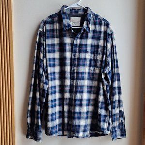 Weatherproof Cream/Blue Plaid Flannel Button Down Shirt Size 3XL